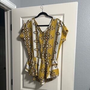 Chelsea & Violet Yellow Peplum Blouse with Flutter Sleeves